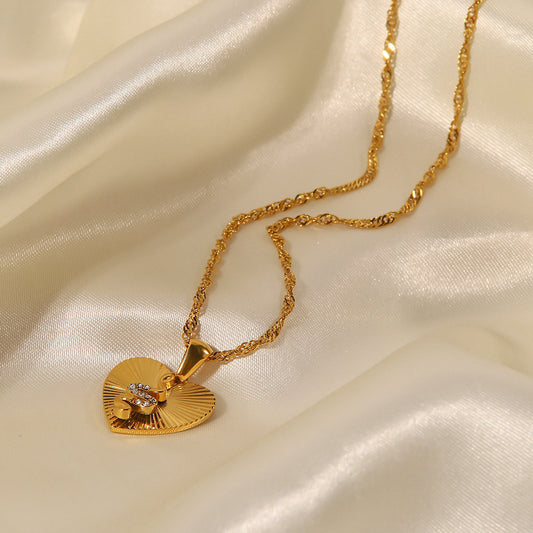 18K Gold-Plated Heart Compass Snake Necklace with Zircon Inlay - Titanium Steel