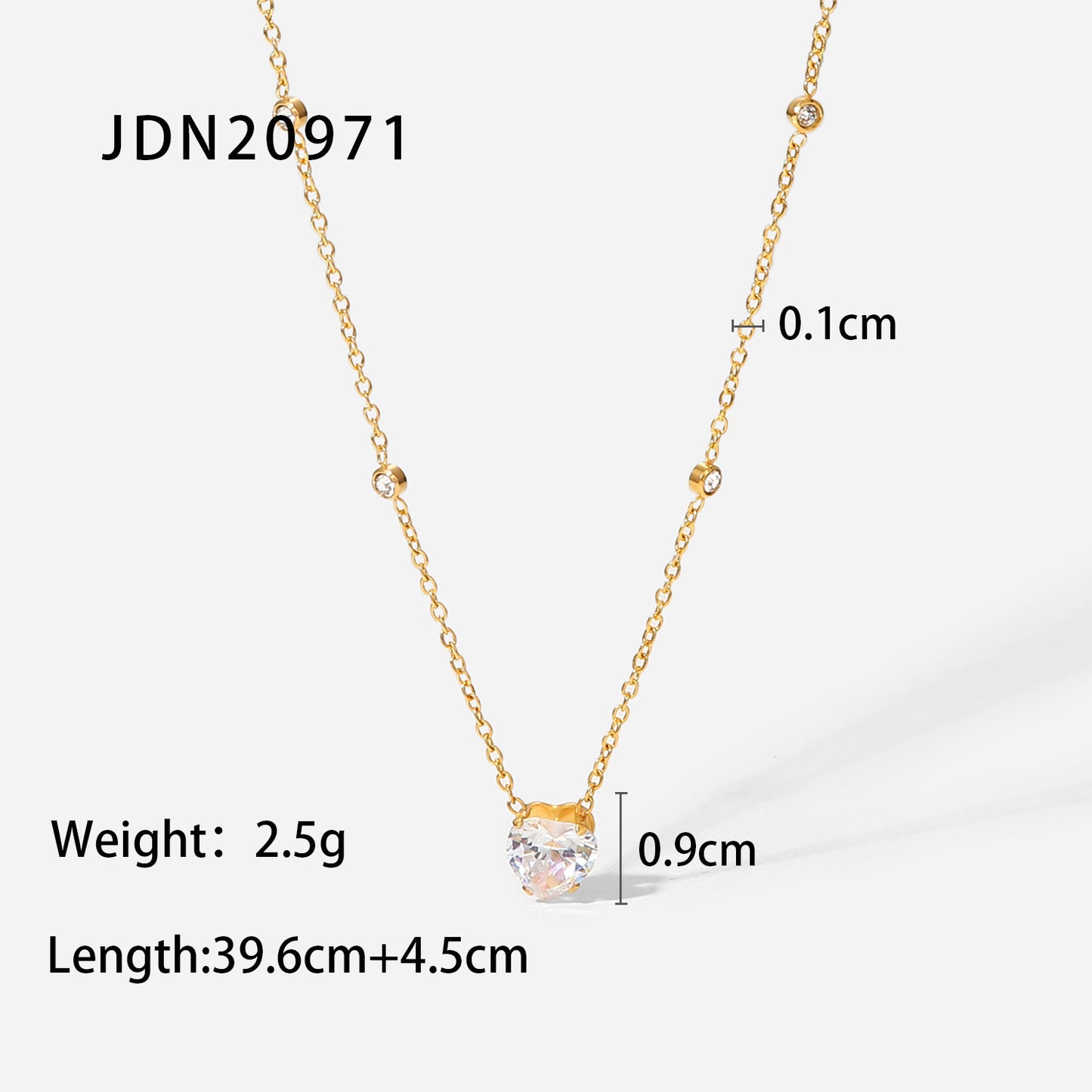 18K Gold Plated Stainless Steel Necklace with White Heart-Shaped Zircon Pendant for Women