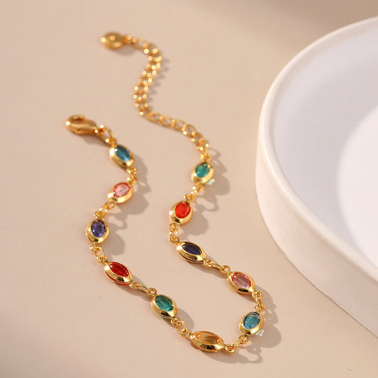18K Gold Plated Chain Bracelet with Colorful Acrylic Beads