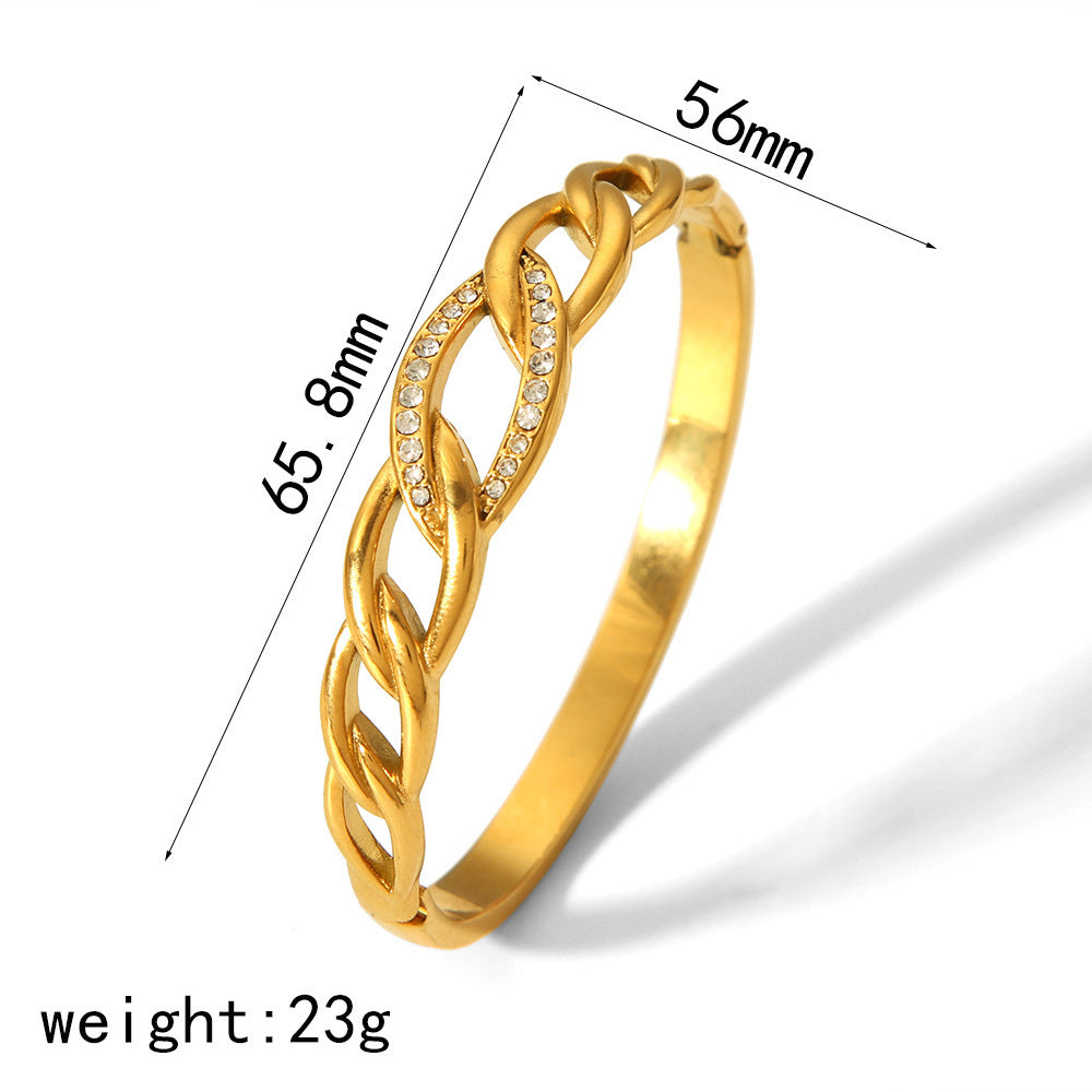 18K Gold Open Titanium Steel Bracelet for Girls | High Sense INS Style Jewelry