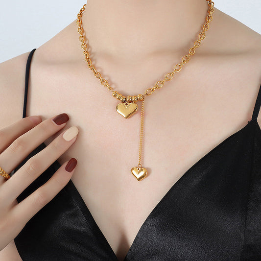 18K Gold Titanium Steel Love Pendant Non-Fading Clavicle Chain Necklace