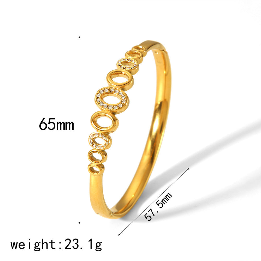 18K Gold Open Titanium Steel Bracelet for Girls | High Sense INS Style Jewelry