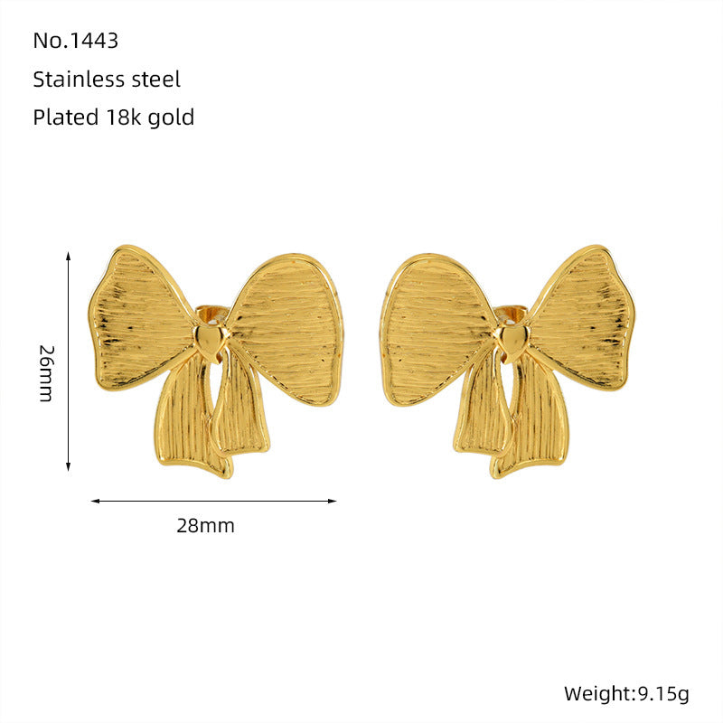 18K Gold Titanium Steel Bow Stud Earrings for Women | Stainless Steel European & American Style | Advanced Design